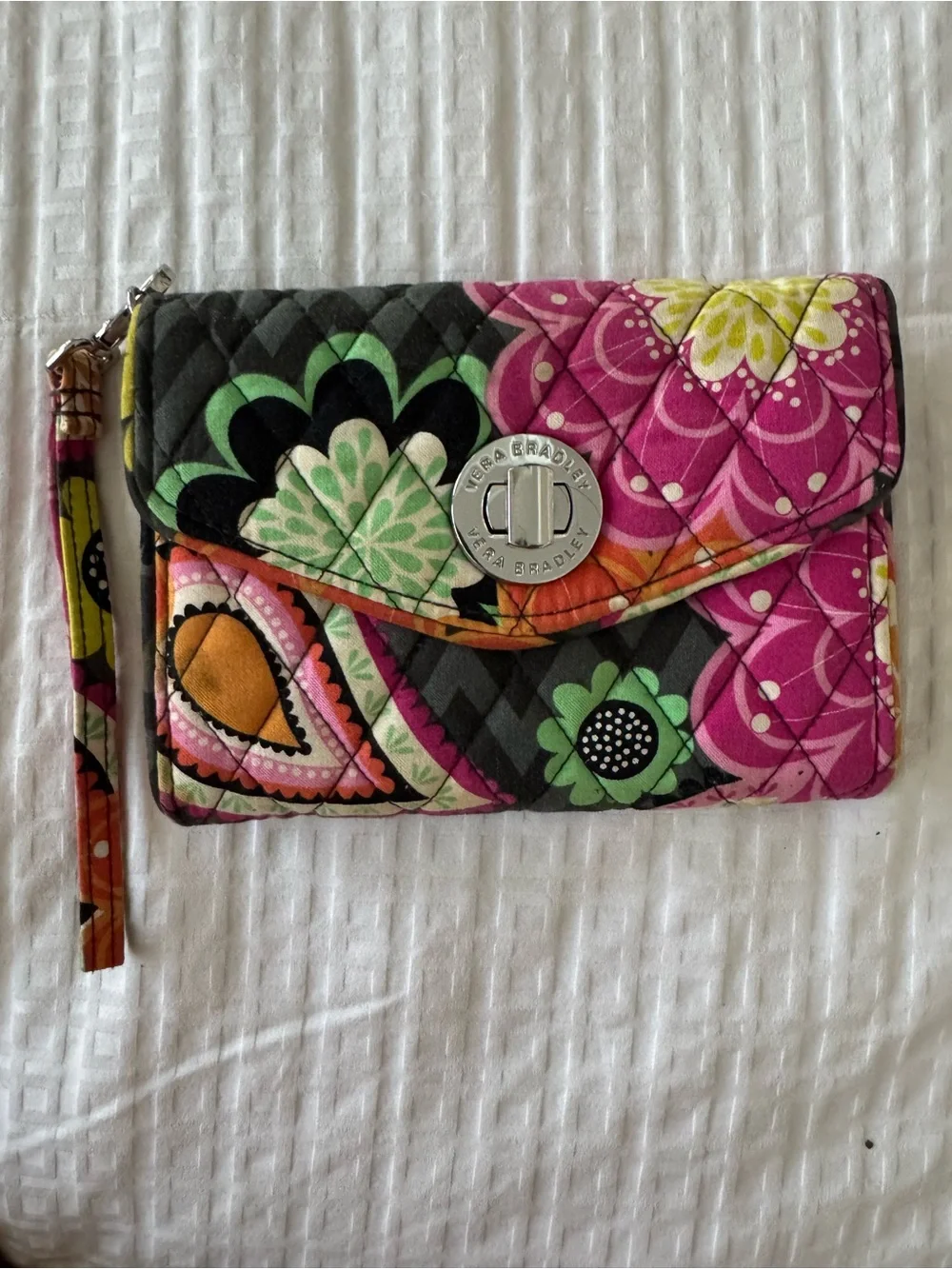 Vera Bradley Pink Green Floral Quilted Wristlet